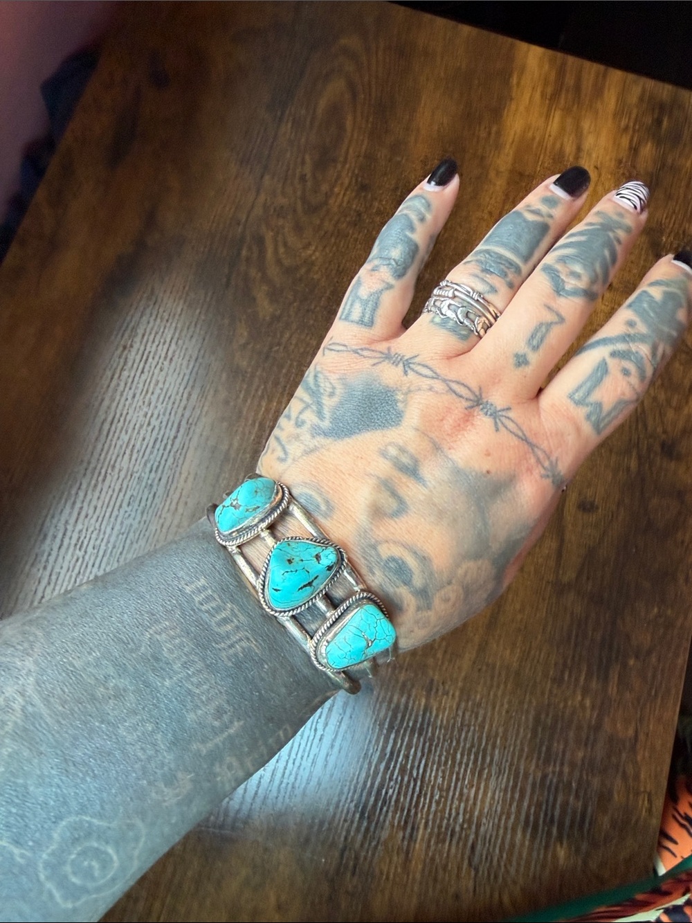 Turquoise Stone Silver toned Cuff Bracelet - Women Jewelry
